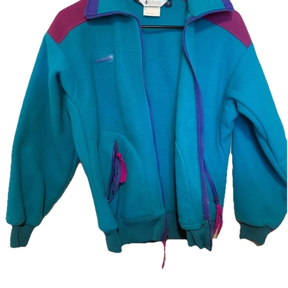Vintage Columbia Fleece Jacket Teal Purple Colorblock 90s - Picture 3 of 11